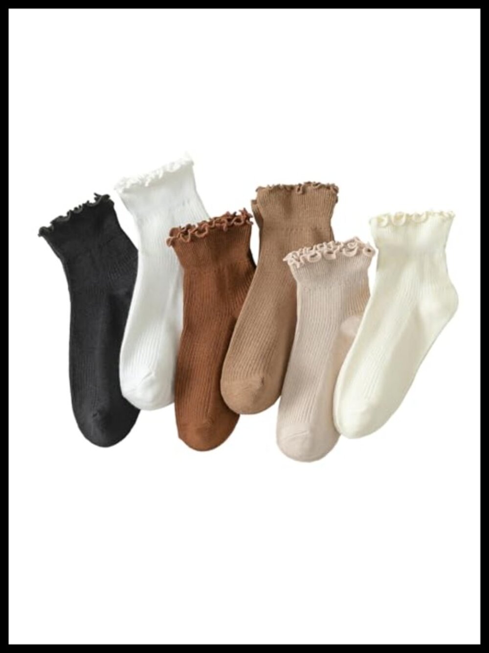 Ruffle Ankle Socks Women Cotton Blend Frilly Turn Cuff 6 Pairs